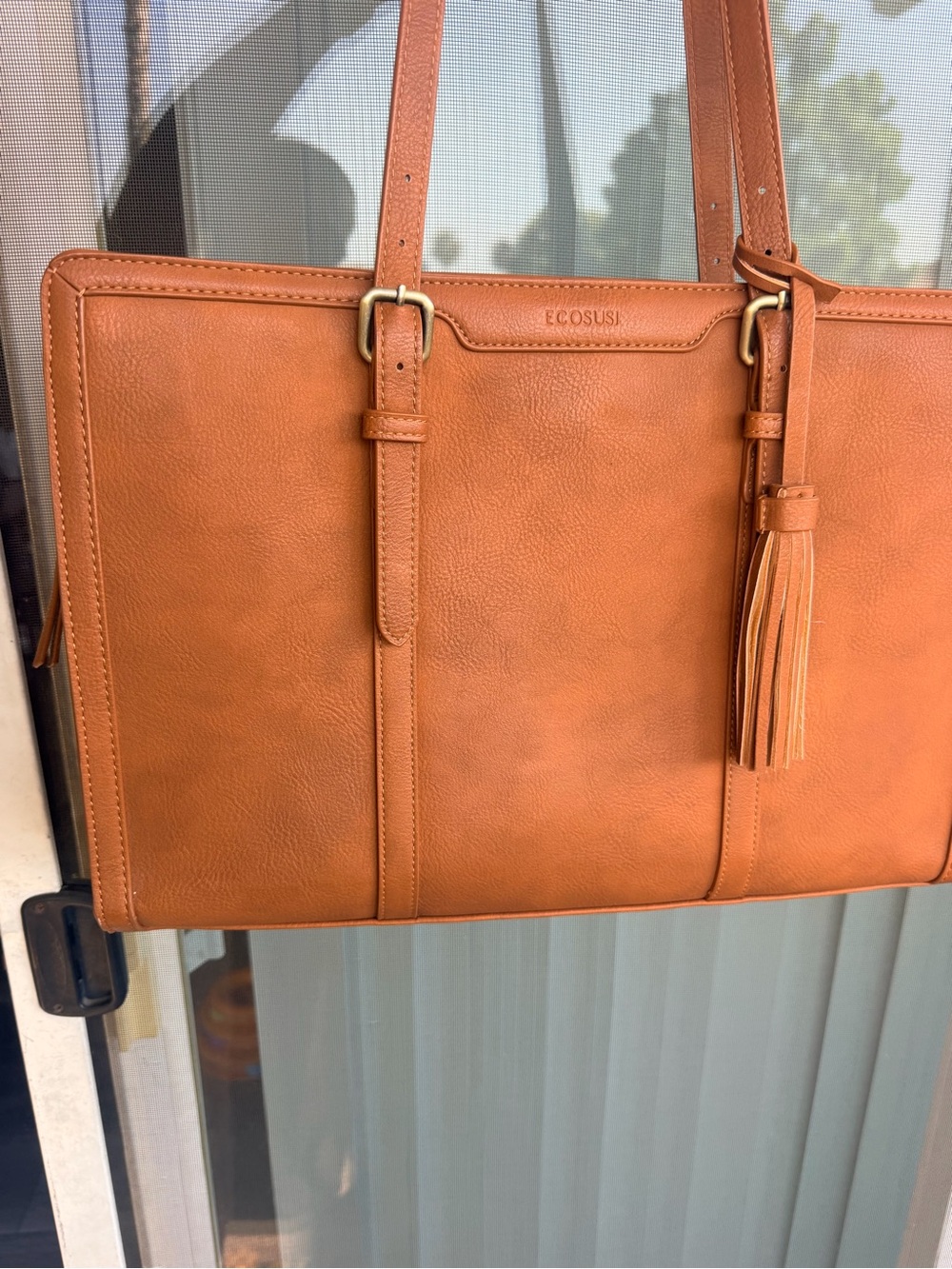 ECOSUSI Brown Vegan Leather Laptop Tote Work Bag 15.6” Tassel Purse - Picture 8 of 8